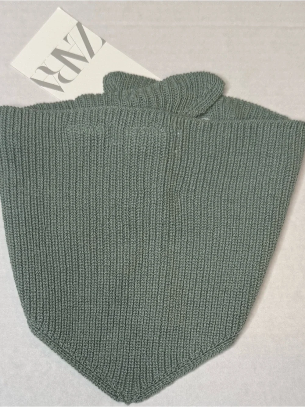 ZARA Knit Tie Neck Scarf Collar Sage Green 2–3 Years XS NWT